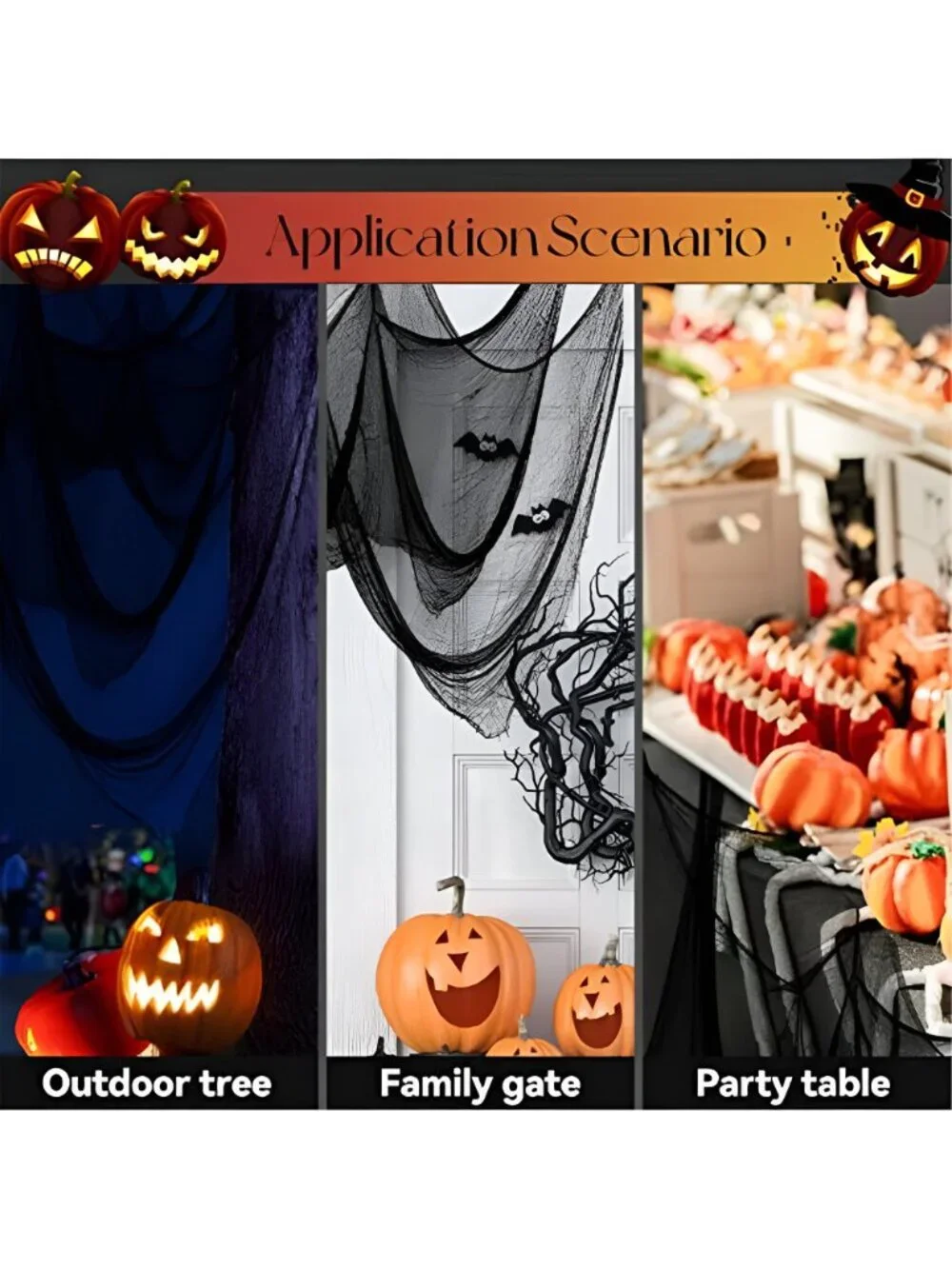 6 Pack Black Halloween Creepy Cloth, 30 x 72 Inch - Yobbai